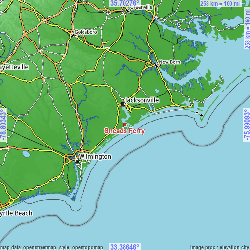 Topographic map of Sneads Ferry