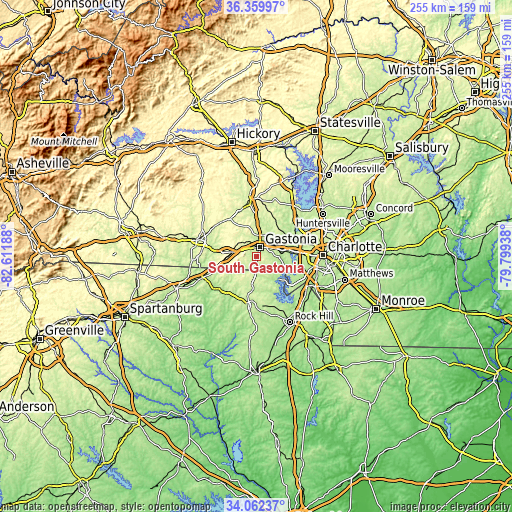 Topographic map of South Gastonia