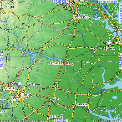 Topographic map of South Rosemary