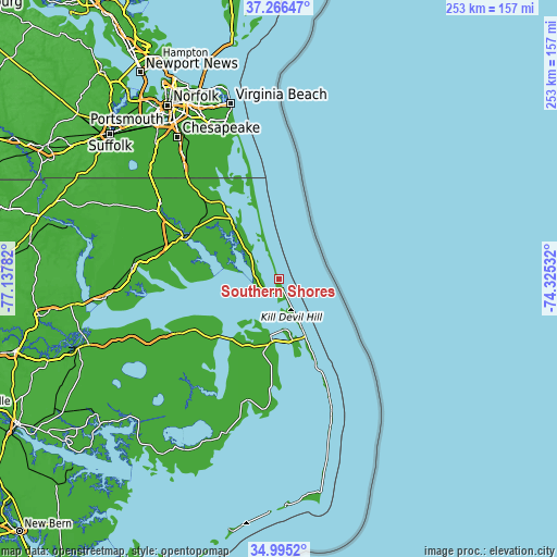 Topographic map of Southern Shores