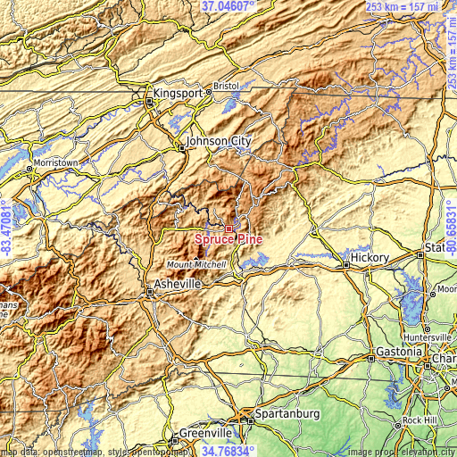 Topographic map of Spruce Pine