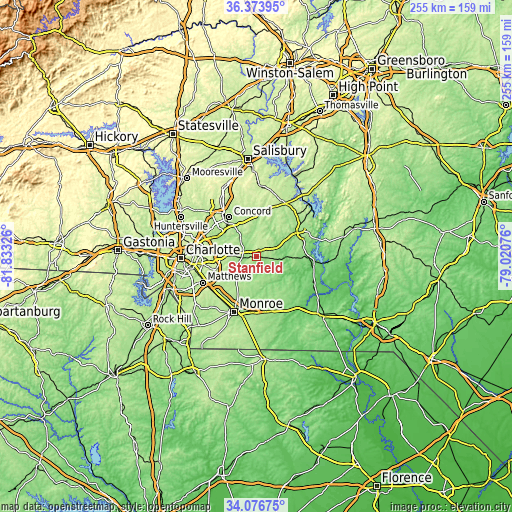 Topographic map of Stanfield