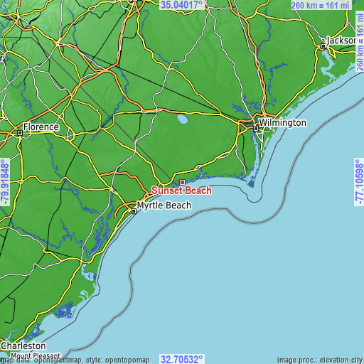 Topographic map of Sunset Beach