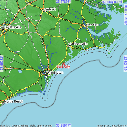 Topographic map of Surf City