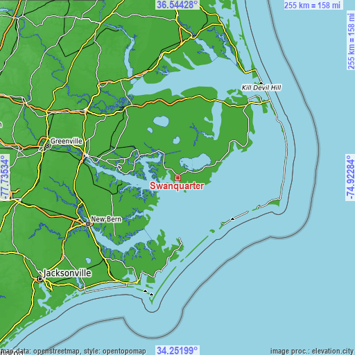 Topographic map of Swanquarter