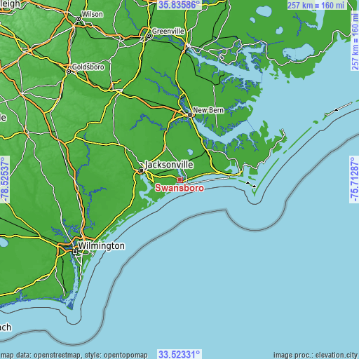 Topographic map of Swansboro