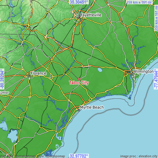 Topographic map of Tabor City