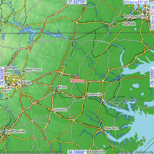 Topographic map of Tarboro