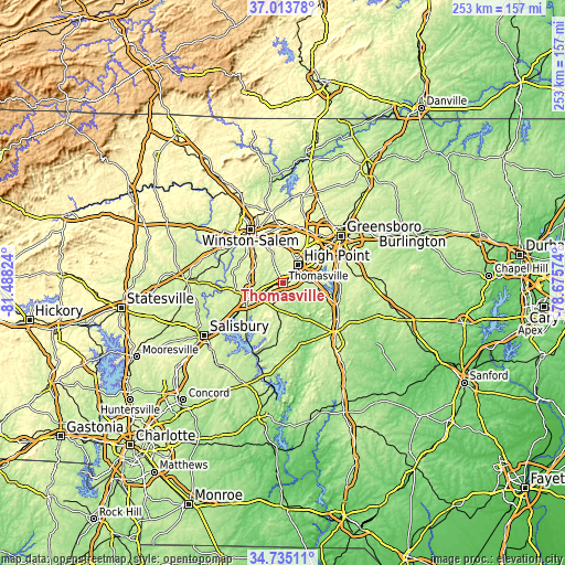 Topographic map of Thomasville