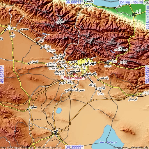 Topographic map of Eslāmshahr