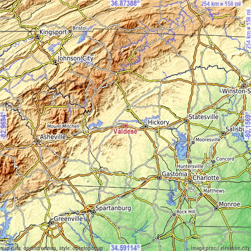Topographic map of Valdese