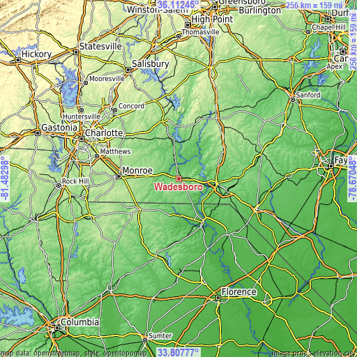 Topographic map of Wadesboro