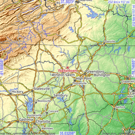 Topographic map of Walkertown