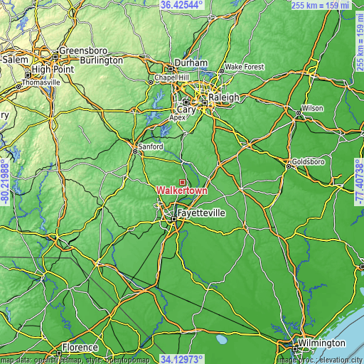 Topographic map of Walkertown