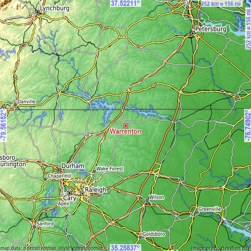 Topographic map of Warrenton