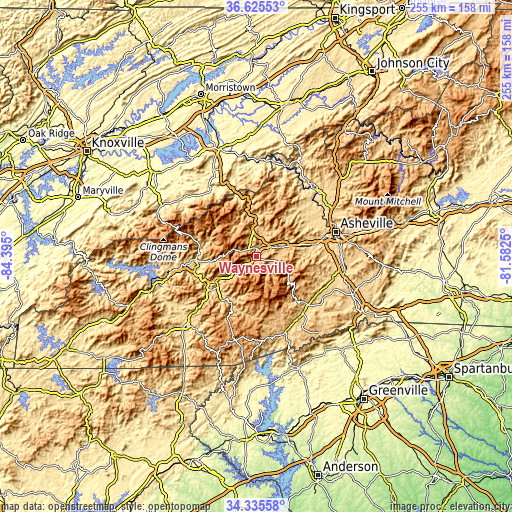 Topographic map of Waynesville