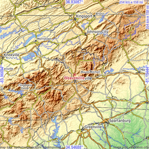 Topographic map of Weaverville