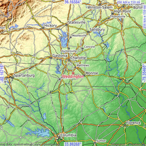 Topographic map of Weddington