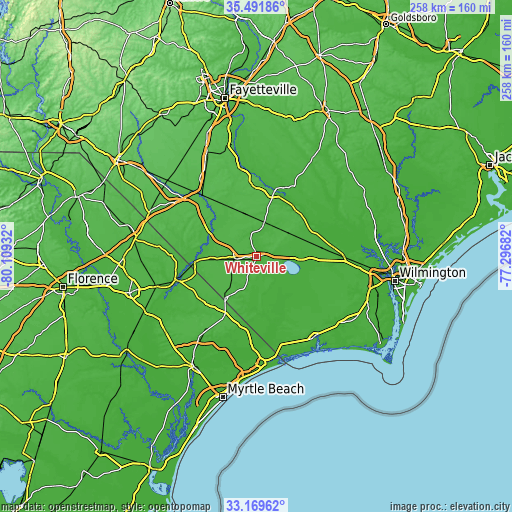 Topographic map of Whiteville