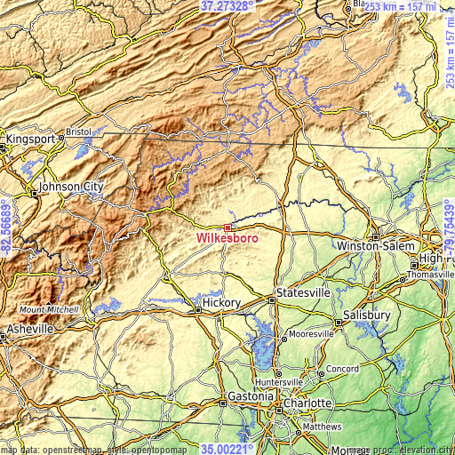 Topographic map of Wilkesboro