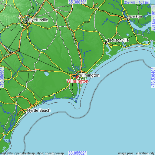 Topographic map of Wilmington