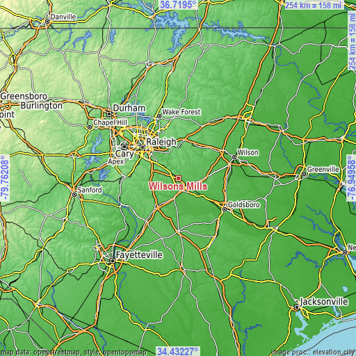 Topographic map of Wilsons Mills