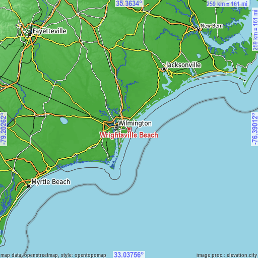 Topographic map of Wrightsville Beach