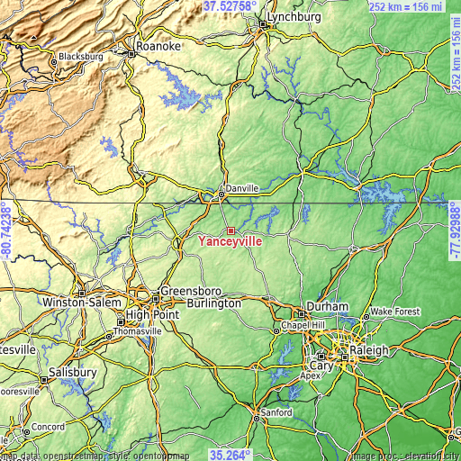 Topographic map of Yanceyville