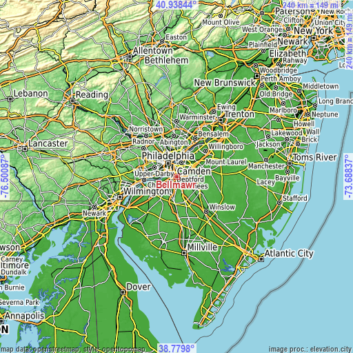 Topographic map of Bellmawr