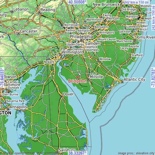 Topographic map of Bridgeton