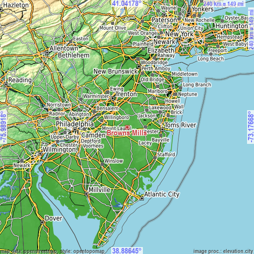 Topographic map of Browns Mills