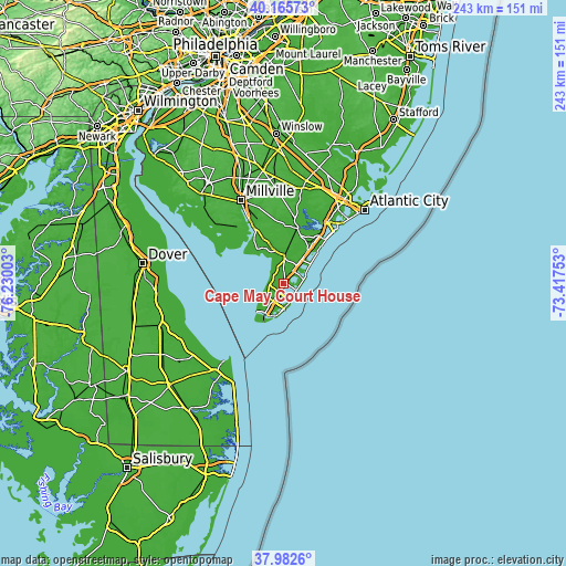 Topographic map of Cape May Court House