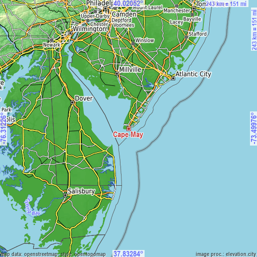 Topographic map of Cape May