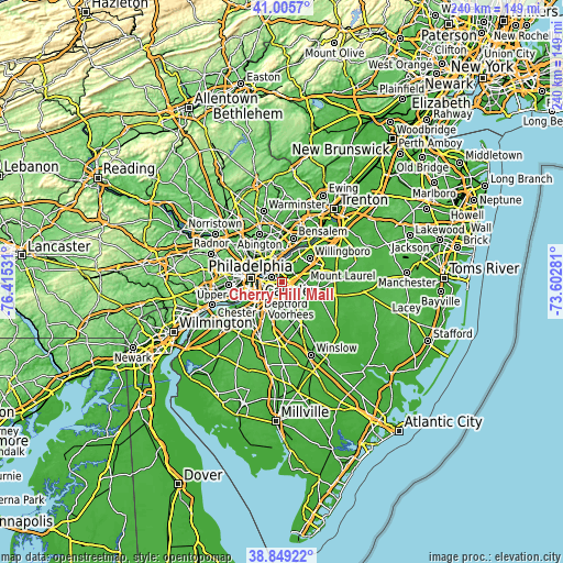 Topographic map of Cherry Hill Mall