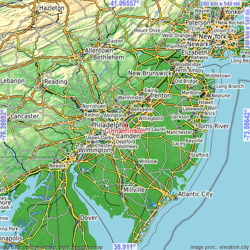 Topographic map of Cinnaminson