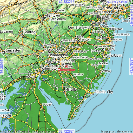 Topographic map of Clementon