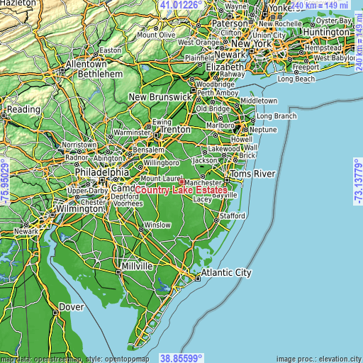 Topographic map of Country Lake Estates