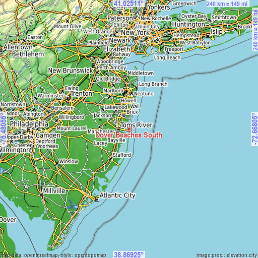 Topographic map of Dover Beaches South