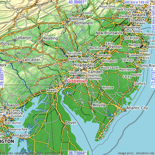 Topographic map of Gibbstown