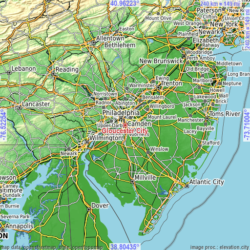 Topographic map of Gloucester City