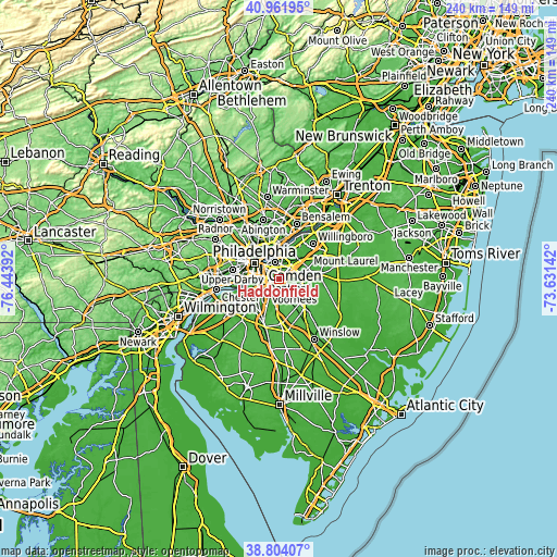 Topographic map of Haddonfield