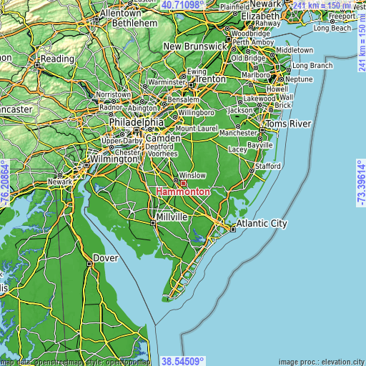 Topographic map of Hammonton