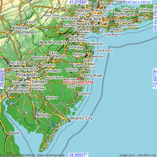 Topographic map of Holiday Heights