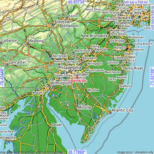 Topographic map of Lawnside