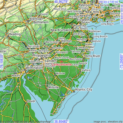 Topographic map of Leisuretowne