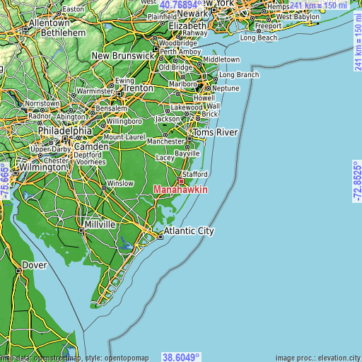 Topographic map of Manahawkin