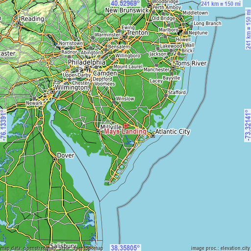 Topographic map of Mays Landing