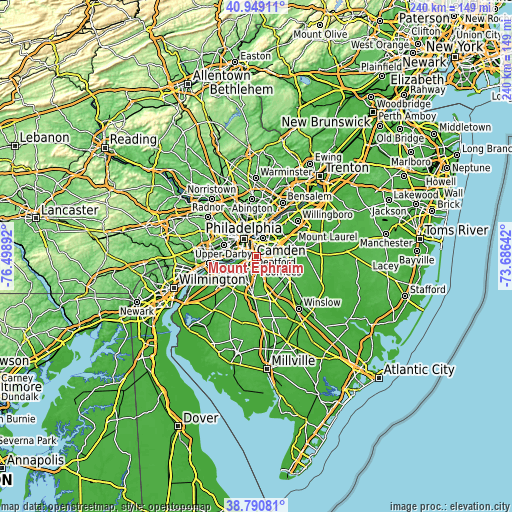 Topographic map of Mount Ephraim