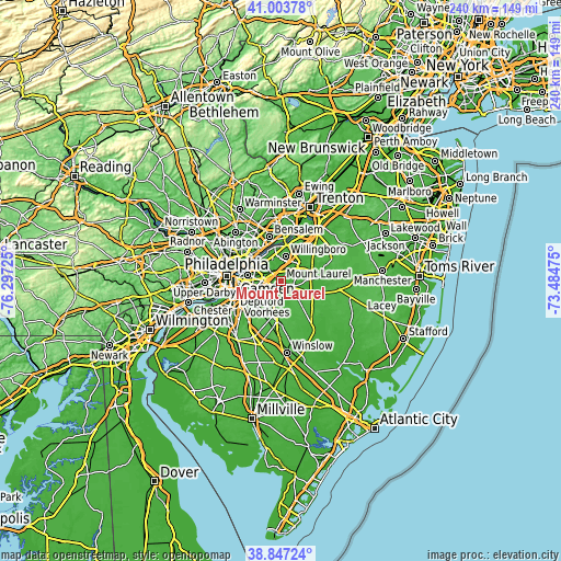 Topographic map of Mount Laurel