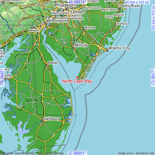 Topographic map of North Cape May